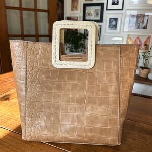 STAUD Two Tone Croc Embossed Shirley Bag